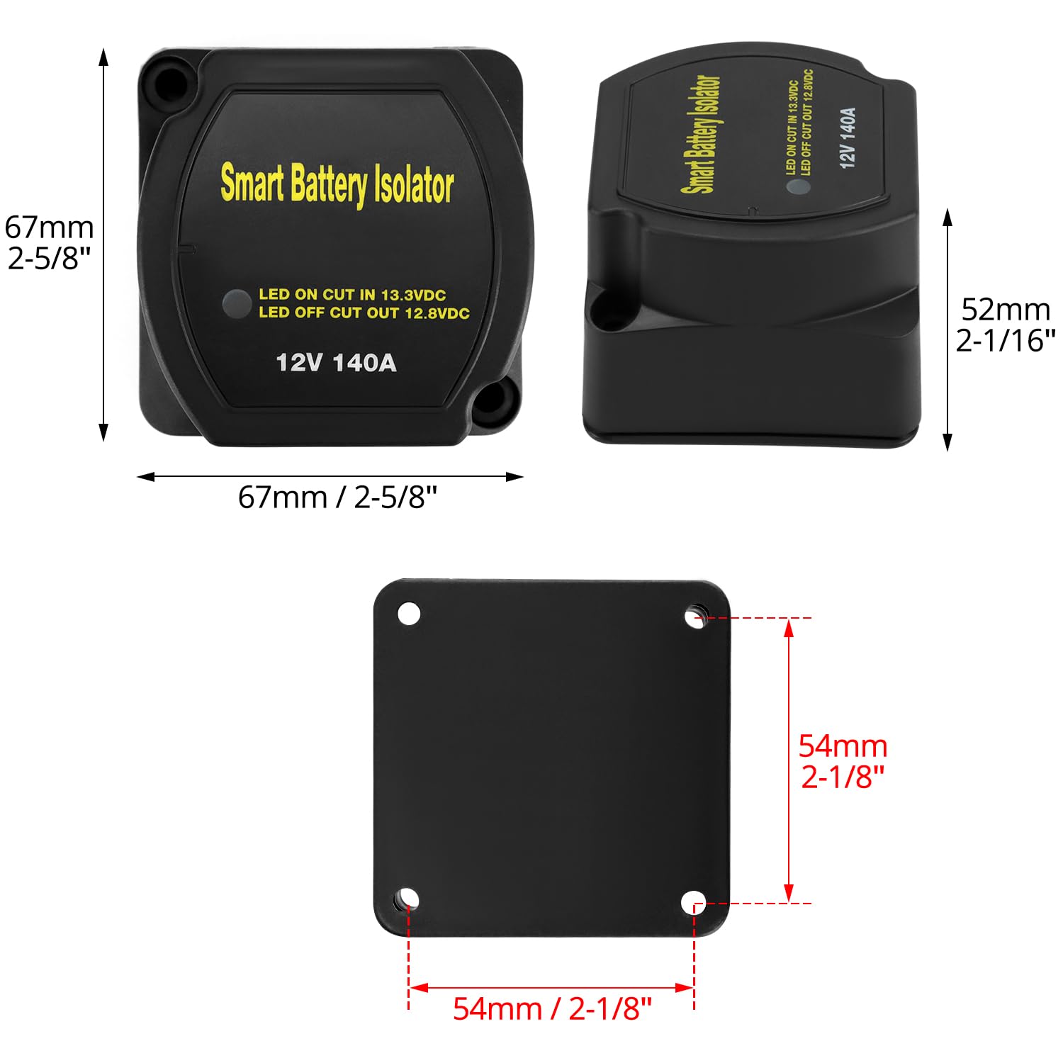 QWORK® 12V 140A Relé de aislamiento controlado por voltaje Aislador de batería dual con diseño sellado para automóvil, RV y barco