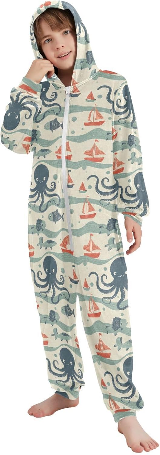 Unisex Onesie Zipper Hooded Loungewear Sleepwear for Unisex 4-14Y