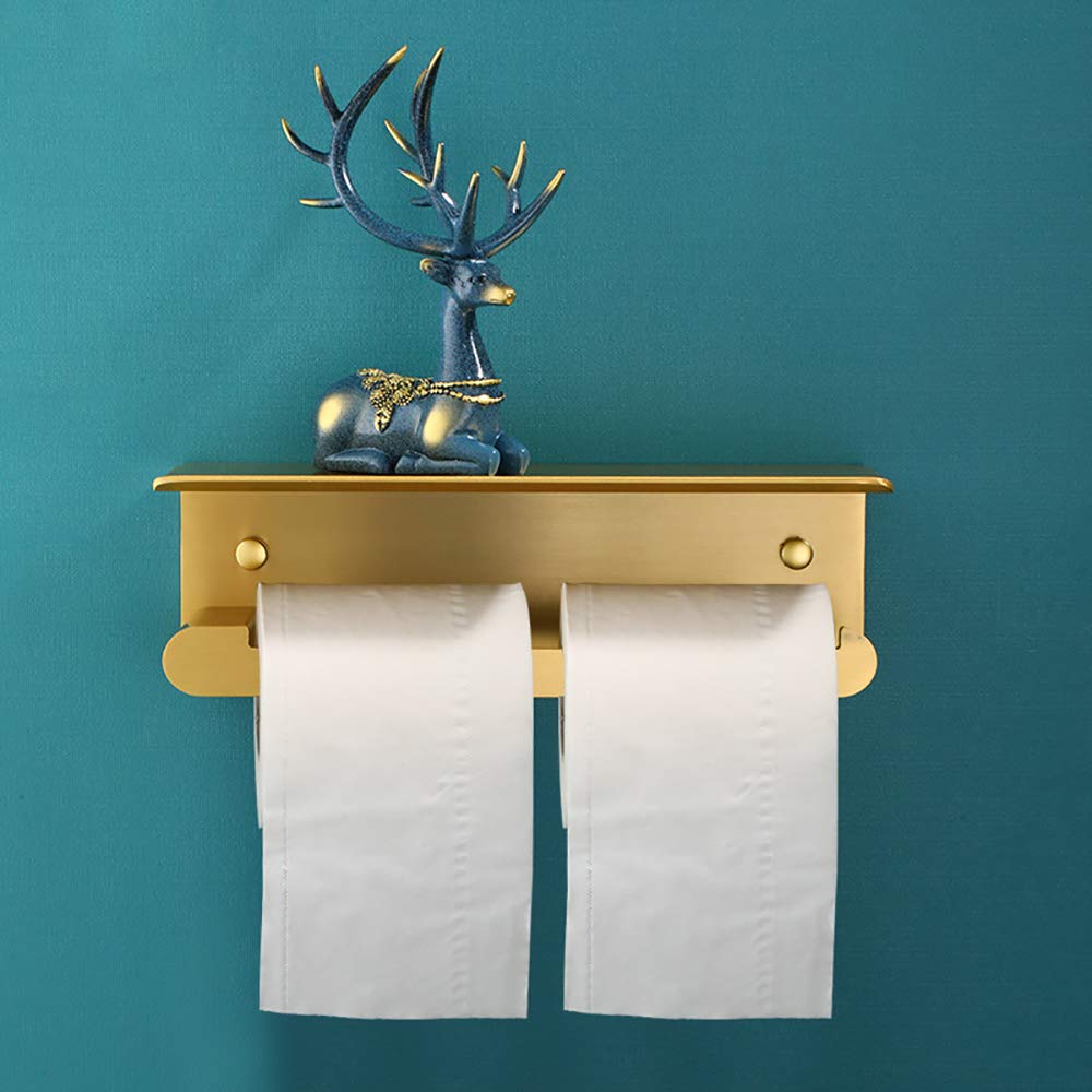 LYGSWDB Porta Carta igienica a Parete in Alluminio Nero con ripiano per Bagno, Cucina, Soggiorno, Dispenser per fazzoletti a Doppio Rotolo con ripiano per Telefono