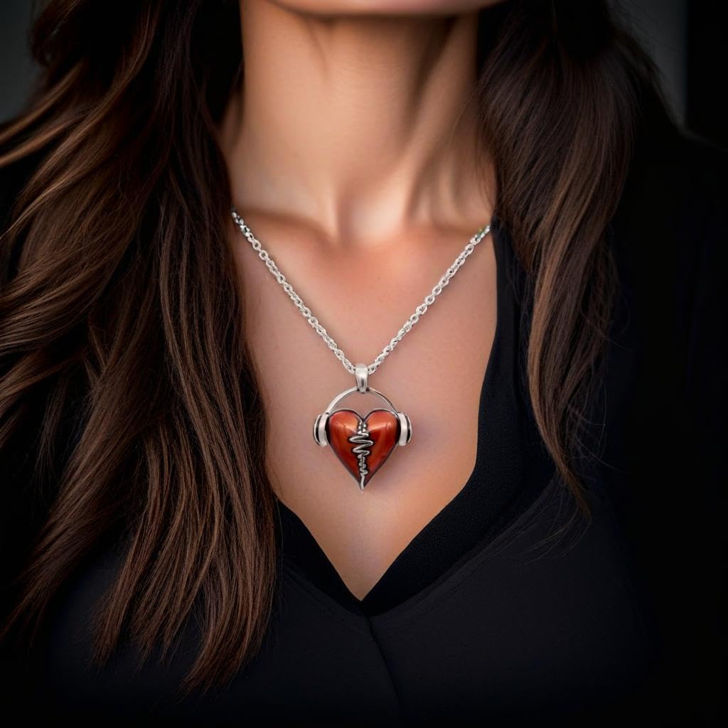 Controse HeartBeat Heart Necklace with Pendant (17" - 19" Adjustable Stainless Steel Chain) - Image 2