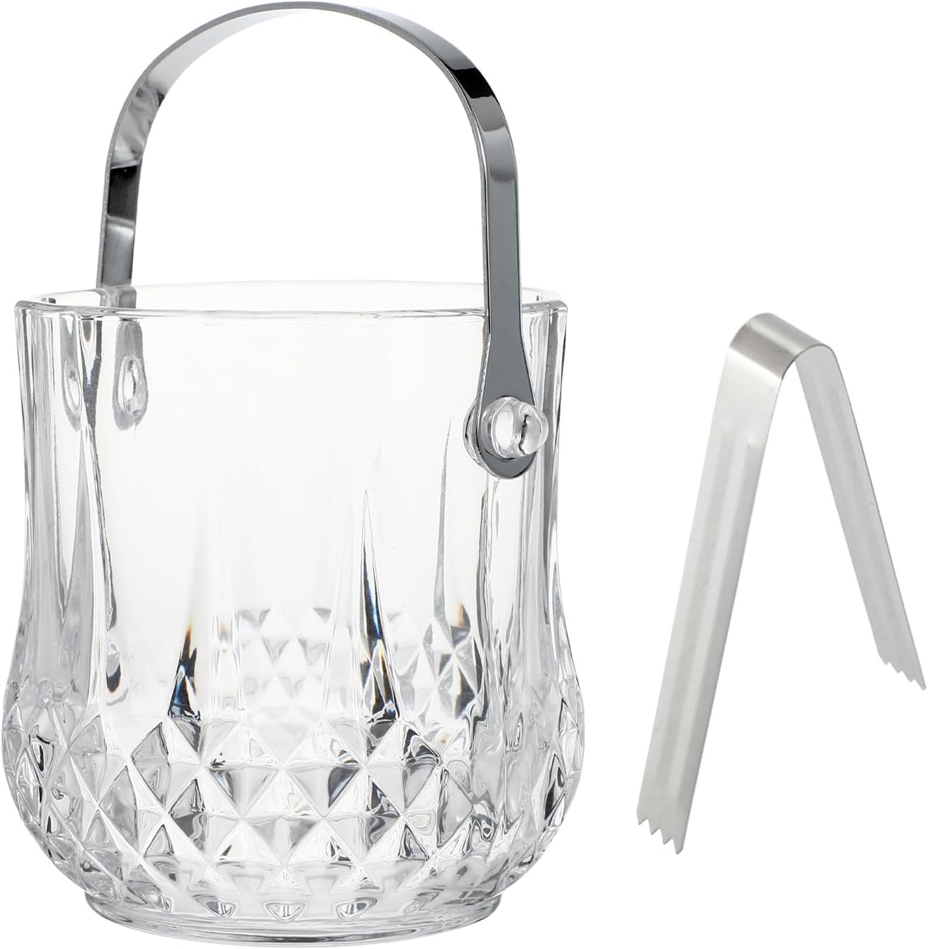 Homoyoyo Glass Ice Bucket with Handle Portable Ice Container for Wine and Sparkling Wine Bar and Home Use 1pcs Crystal Patterned