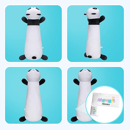 Miniatura 4 de Almohada larga de felpa con forma de gato  35 pulgadas de ojos grandes de gato negro, almohada esponjosa de animales de peluche, bonita almohada de