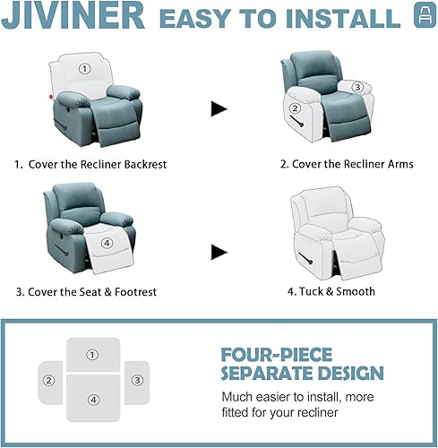 Miniatura 7 de JIVINER Fundas súper elásticas para sillas reclinables, 4 piezas, funda de elastano suave para sillas reclinables, con bolsillos, protector de
