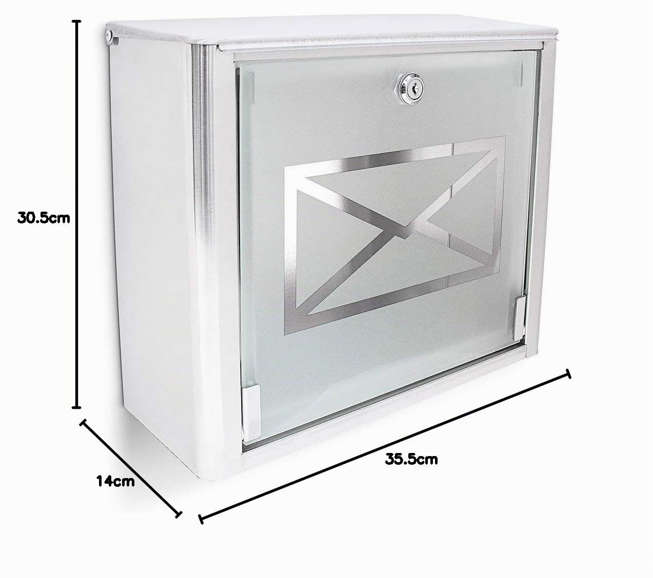 Relaxdays Buzón de Pared de Acero Inoxidable y Vidrio con Llave, 30,5 x 35,5 x 14 cm, Plateado-Gris
