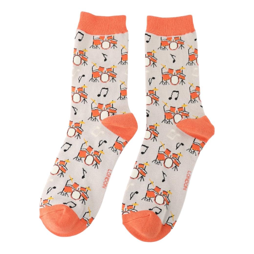 Mr Sparrow Drum Kits on Silver Womens Novelty Ankle Socks Adult One Size