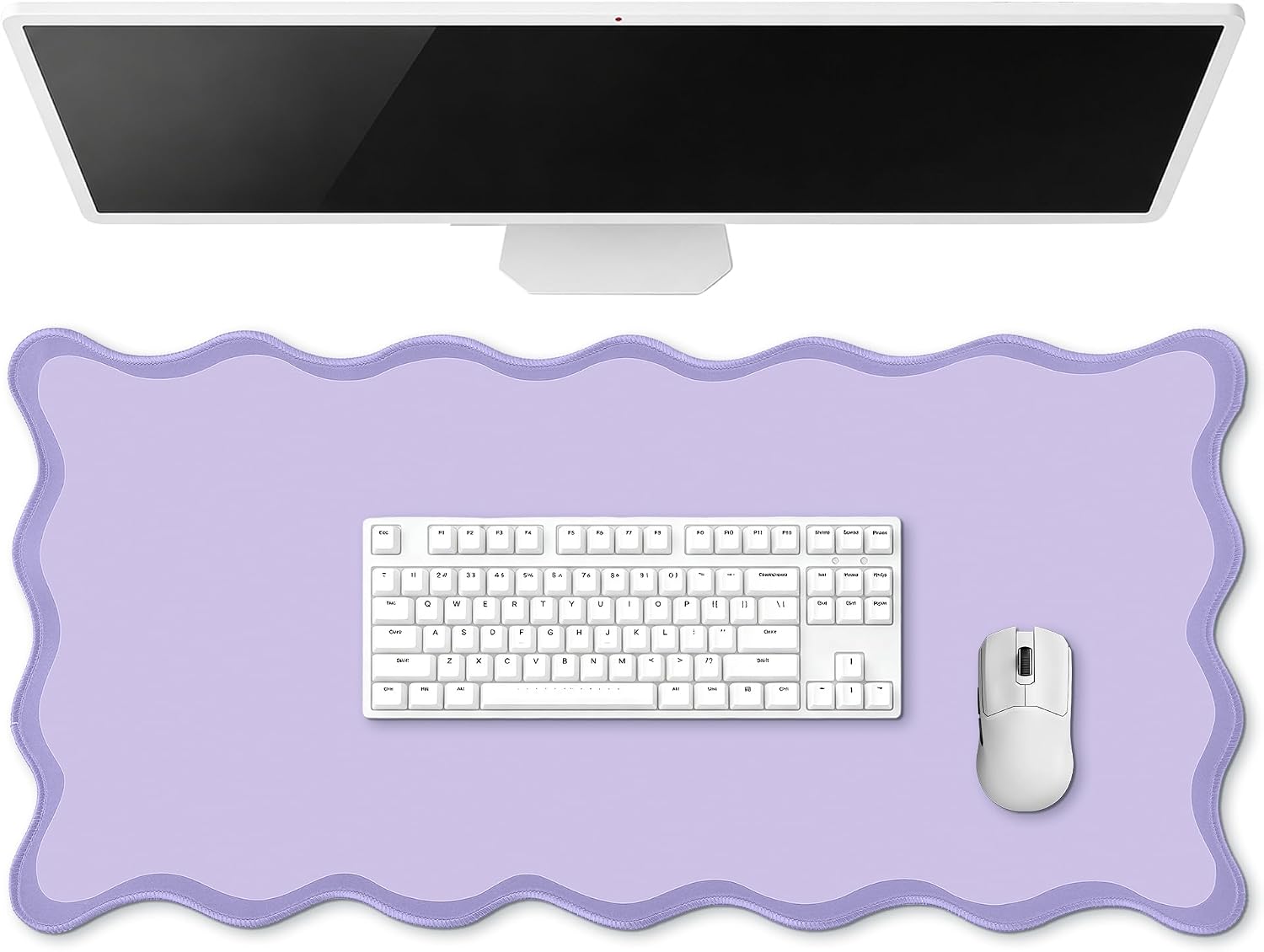 Hahafelt Large Scalloped Desk Mat Pad, Purple, 31.5 x 15.8 Inches