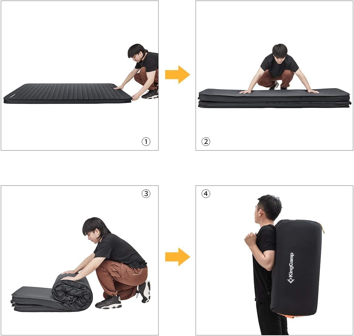 KingCamp Luxury 3D Double Self Inflating Camping Sleeping Pad Foam Air Mattress R Value: 9.5, Portable 3 Inch Large Thick Self Inflatable Mattress for 2 Two Person, Couple, Queen Size, Black : Sports & Outdoors