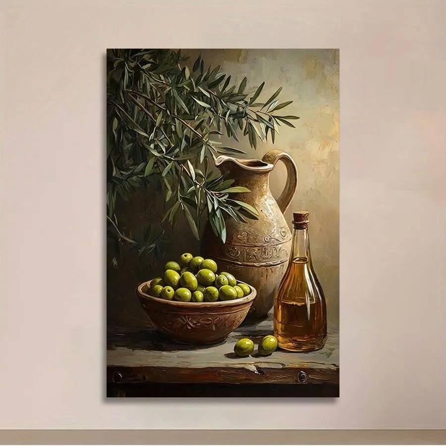 Lienzo de bodegón de olivo de 40x55 cm, pintura vertical de alta nitidez