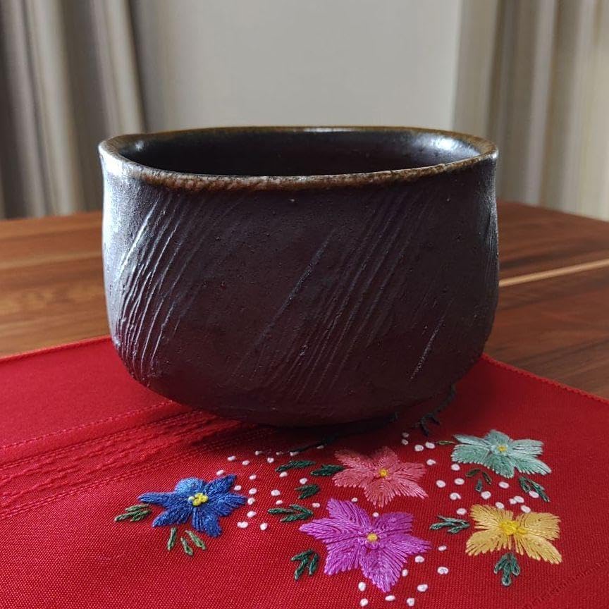 一三窯 北風一三 紅梅茶碗 共箱 栞 茶道具 抹茶碗 一三窯 北風一三