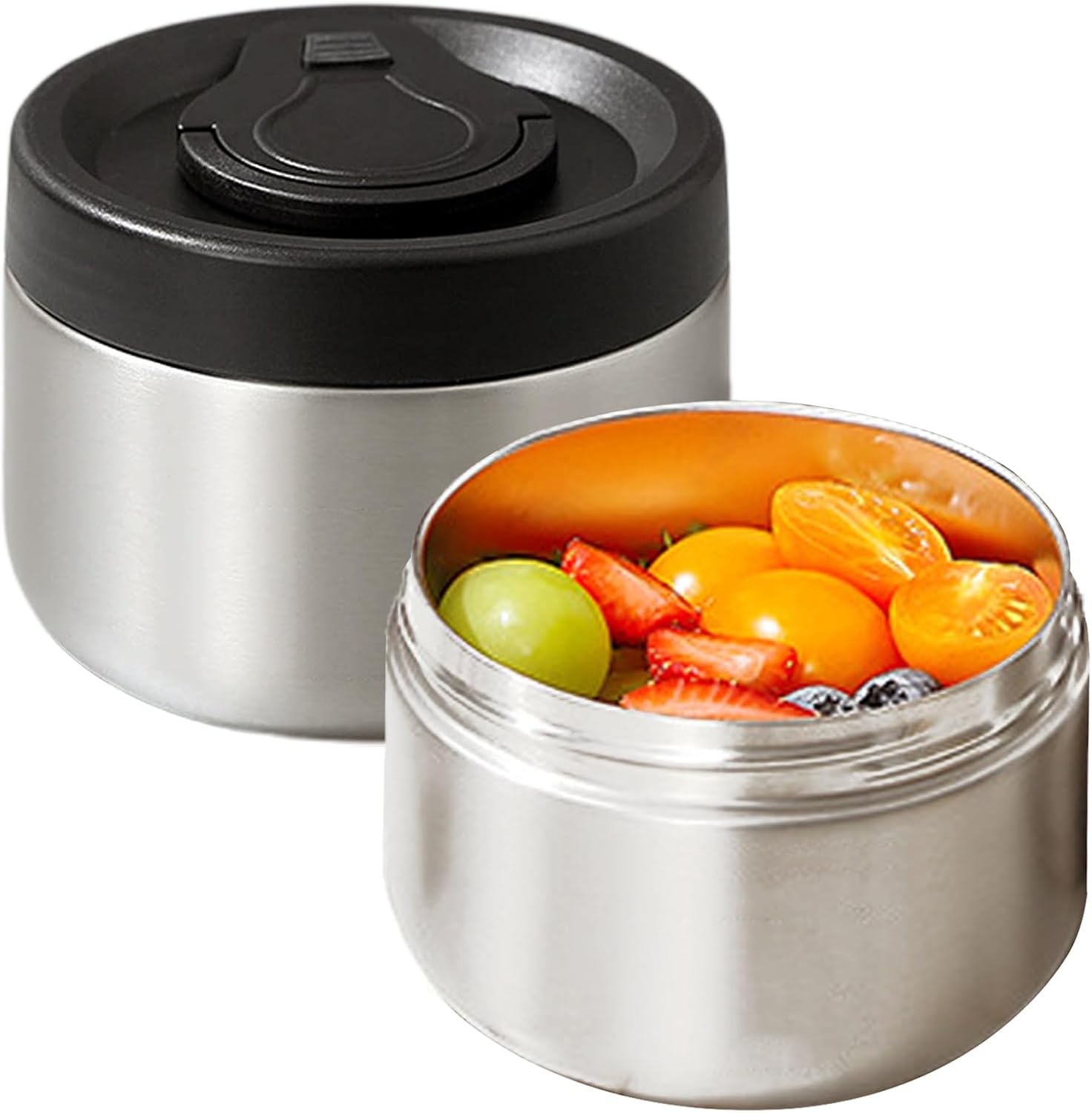 2Pack 16oz Thermo for Hot Food, Leakproof Stackable Wide Mouth lunch box for women, Vacuum Insulated Lunch Jar for cold fruit or a salad, Ice Cream(silver, large)