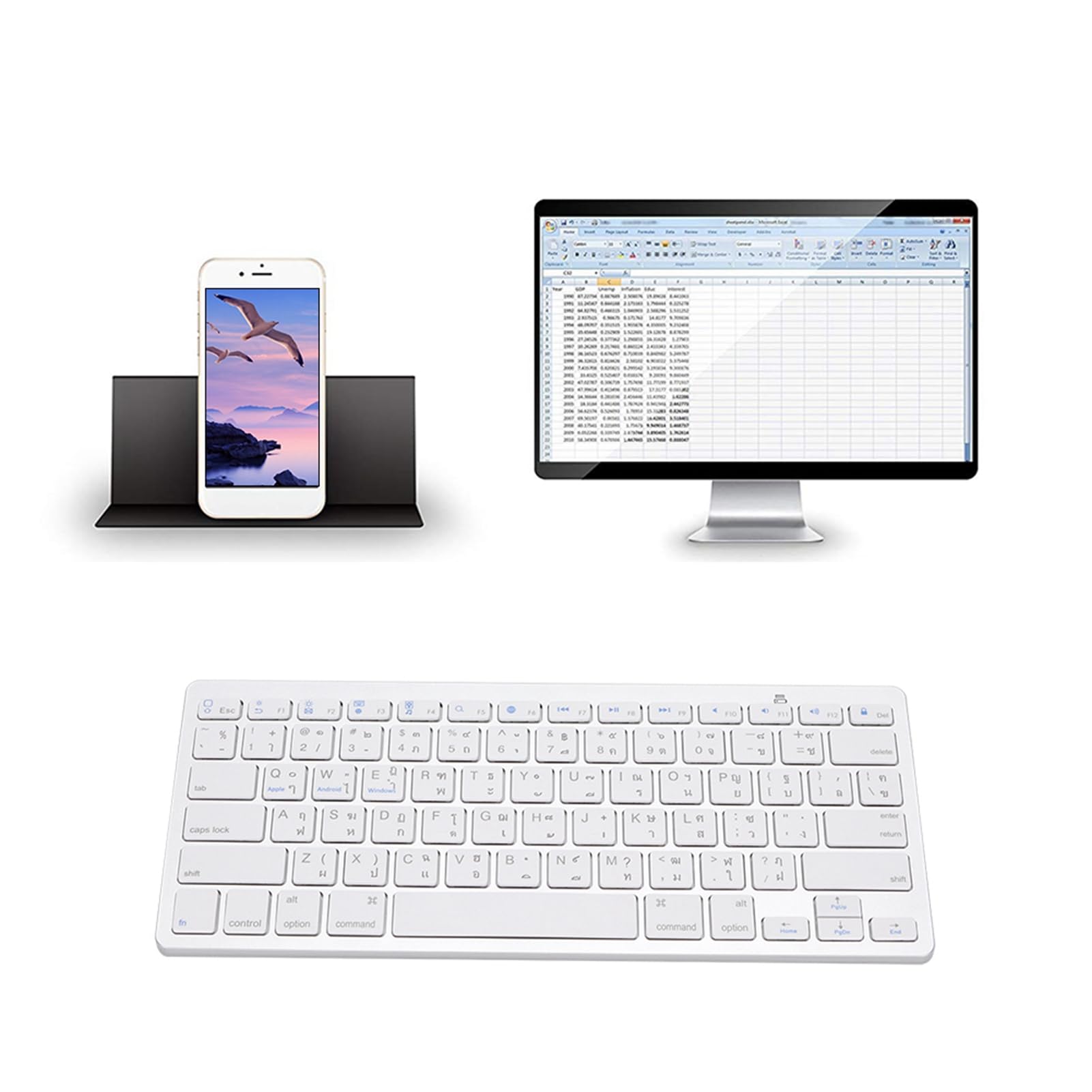 Bewinner Thailändische Ultradünne kabellose Tastatur, 78 Tasten Ultradünne Tragbare Multifunktionstastatur mit Schwebenden Tasten für iOS/Mac/Android/Windows, PC Gaming Tastaturen