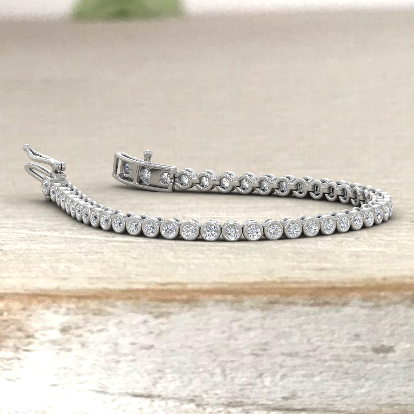 3 Carat Bezel Set Diamond Box Chain Tennis Bracelet for Women in 14K Gold (7.5 Inch) (I2I3 Clarity)