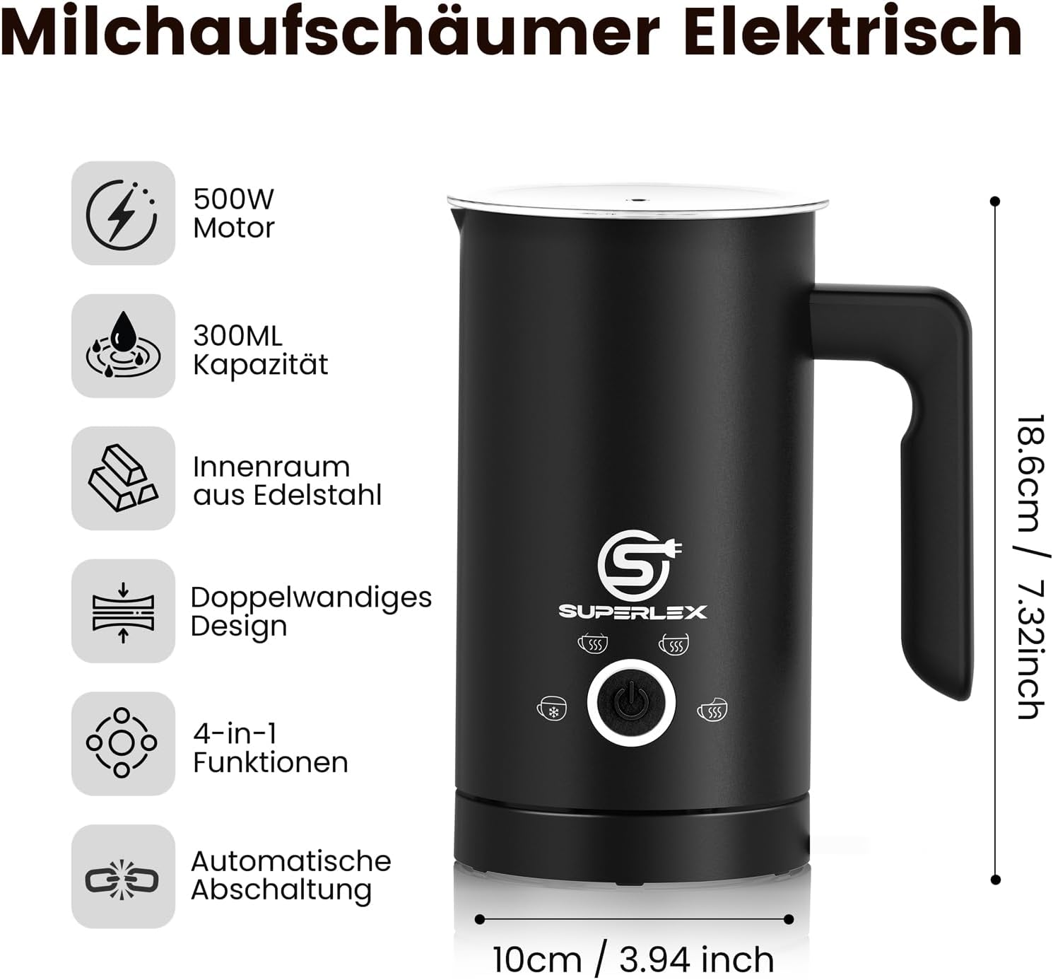 Clear measurement markings inside the milk frother