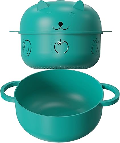 Taza de ramen de 68 onzas para microondas, olla para fideos, vaporera para cocinar alimentos y verduras con colador removible, verde