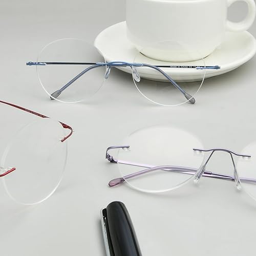 Miniatura 2 de Eyekepper Paquete de 3 lentes de lectura redondos de metal sin montura para mujeres y hombres, lectores circulares sin marco (azulrojopúrpura) + 1.25