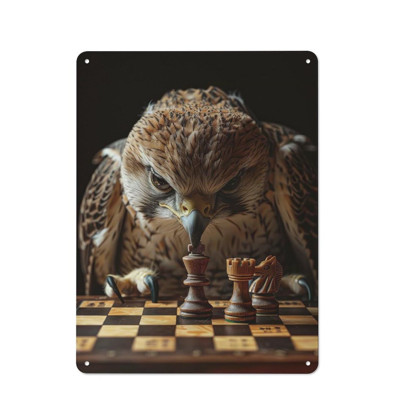Junmoney Falcon Chess Understated Office Metal Sign 40X30cm Featuring Study Room Decor For Home Office, Reading Corner Or Bedroom
