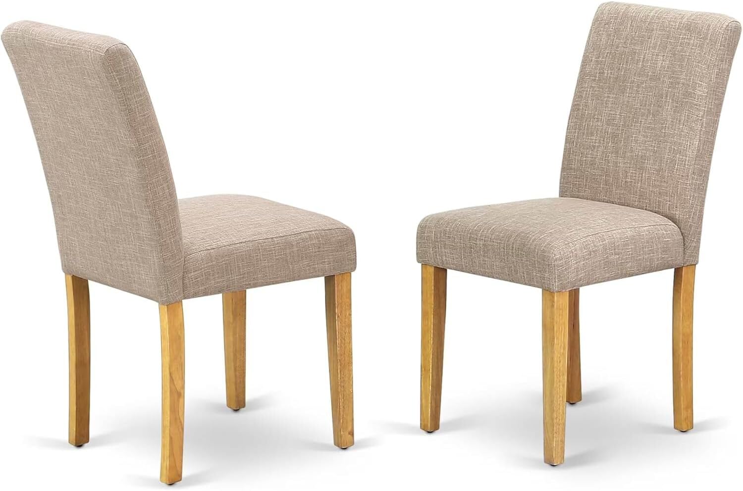 HomeStock 3 Piece Dining Room Set Contains a Round Dining Table with Dropleaf and 2 Light Tan Linen Fabric Parsons Chairs, 42x42 Inch,Oak