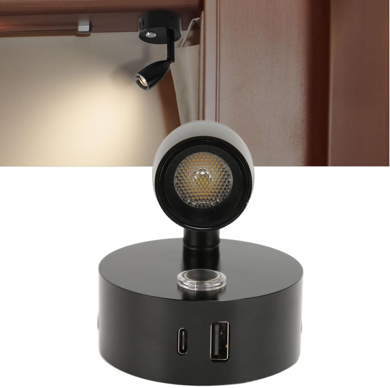 DC 12‑24V RV Reading Light, 3 Color Touch Dimming Reading Lamp with Blue Nightlight, Travel Trailer Bedroom Reading Light with USB C Port for RV Bedrooms, Car Headboards (Black)