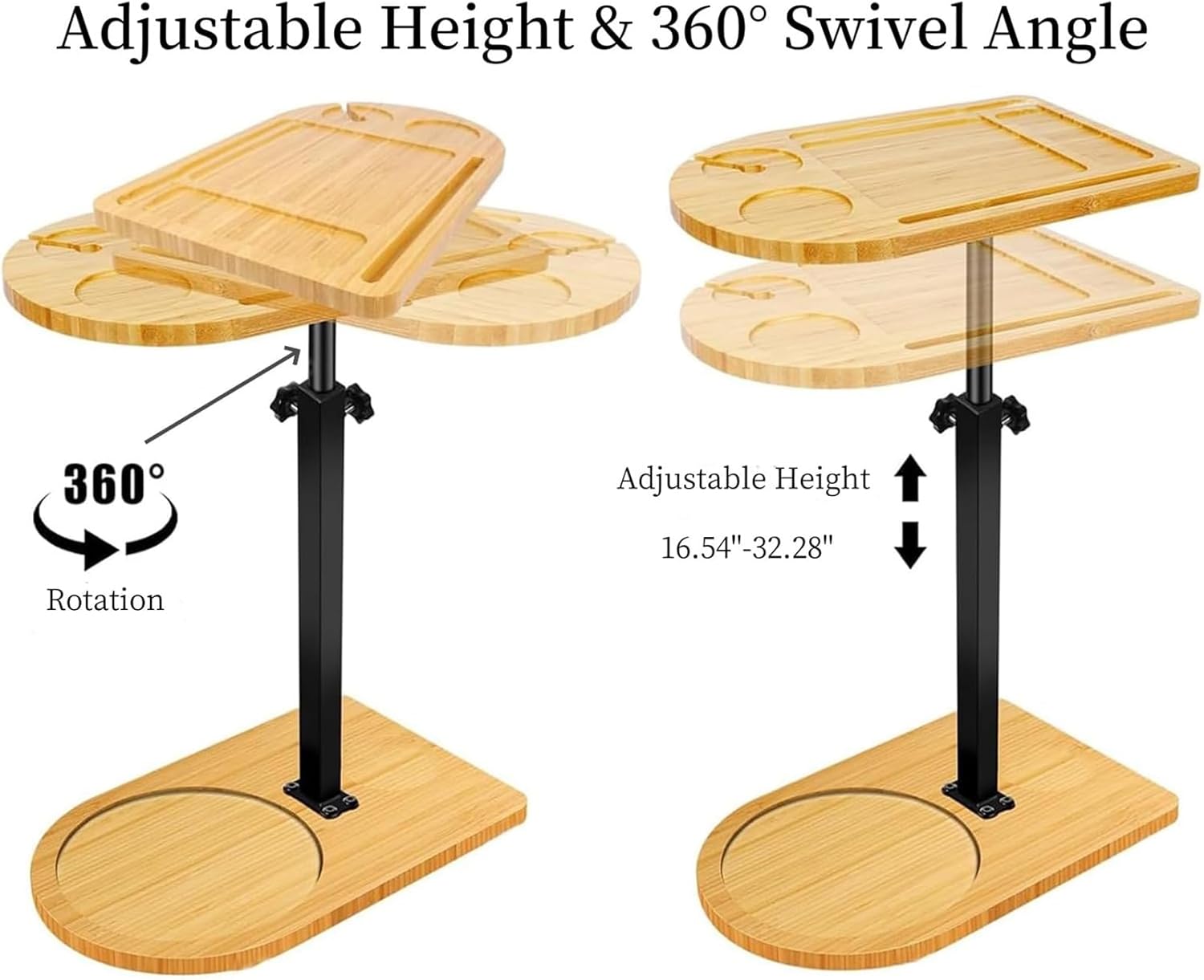 Bathtub Tray Table Adjustable Holders with Sturdy Metal Legs and Rotatable Wood Tray Portable Tub Side Table for Bathroom Storage Nonslip Organizers