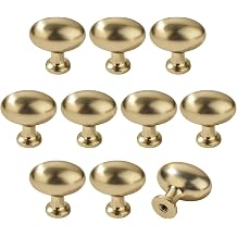 10Pcs Oval Shape Cabinets Knobs,Zinc Alloy Furniture Door Pulls Vintage Brushed Gold Drawer Knobs Decorative Oval Dresser Handle Hardware for Dresser Home Kitchen Cupboard Drawer Wardrobe Pulls