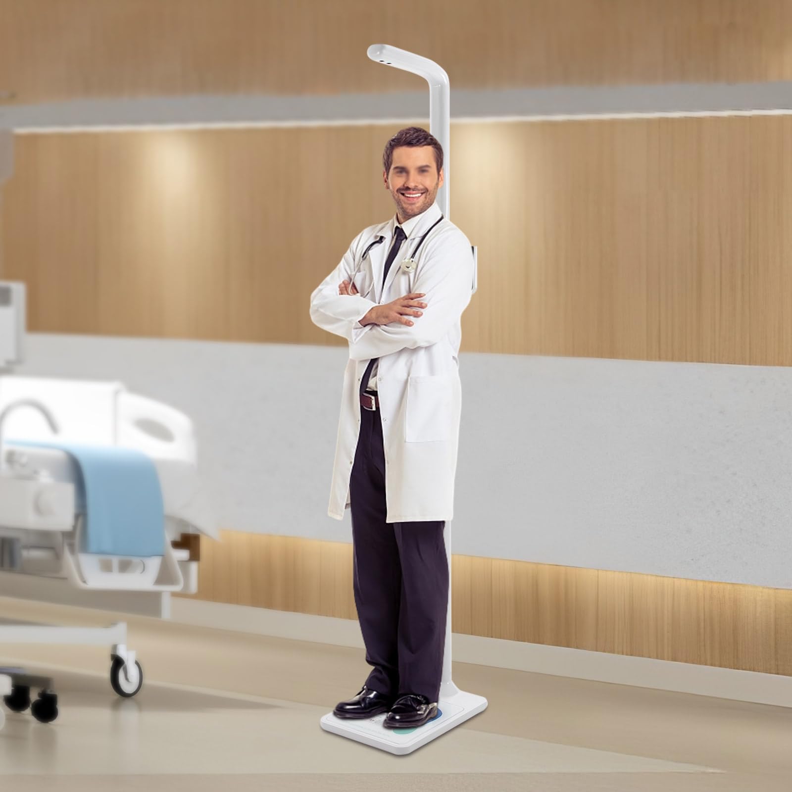 Doctors Measuring Height On A Scale Sh 301 Digital Electronic