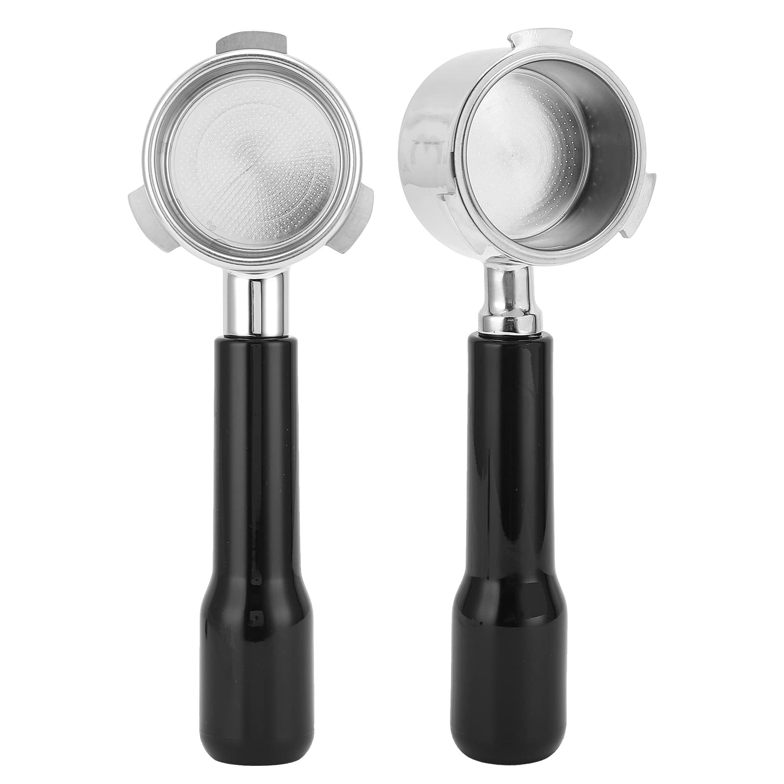 Bezdenny portafilter do ekspresu do espresso, uchwyt na filtr do kawy ze stali nierdzewnej z ergonomicznym drewnianym uchwytem, akcesoria zastępcze do domowego baristy, kawy (czarny)