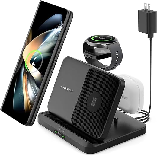 Wireless Charger for Samsung and Android 3 in 1 Foldable Samsung Charging Station for S23 Ultra S22 S21 S20, Z Fold 5/4/3, Z Flip 5/4/3, Samsung Watch Charger 6 Classic/5/5 Pro/4/3,Galaxy Buds