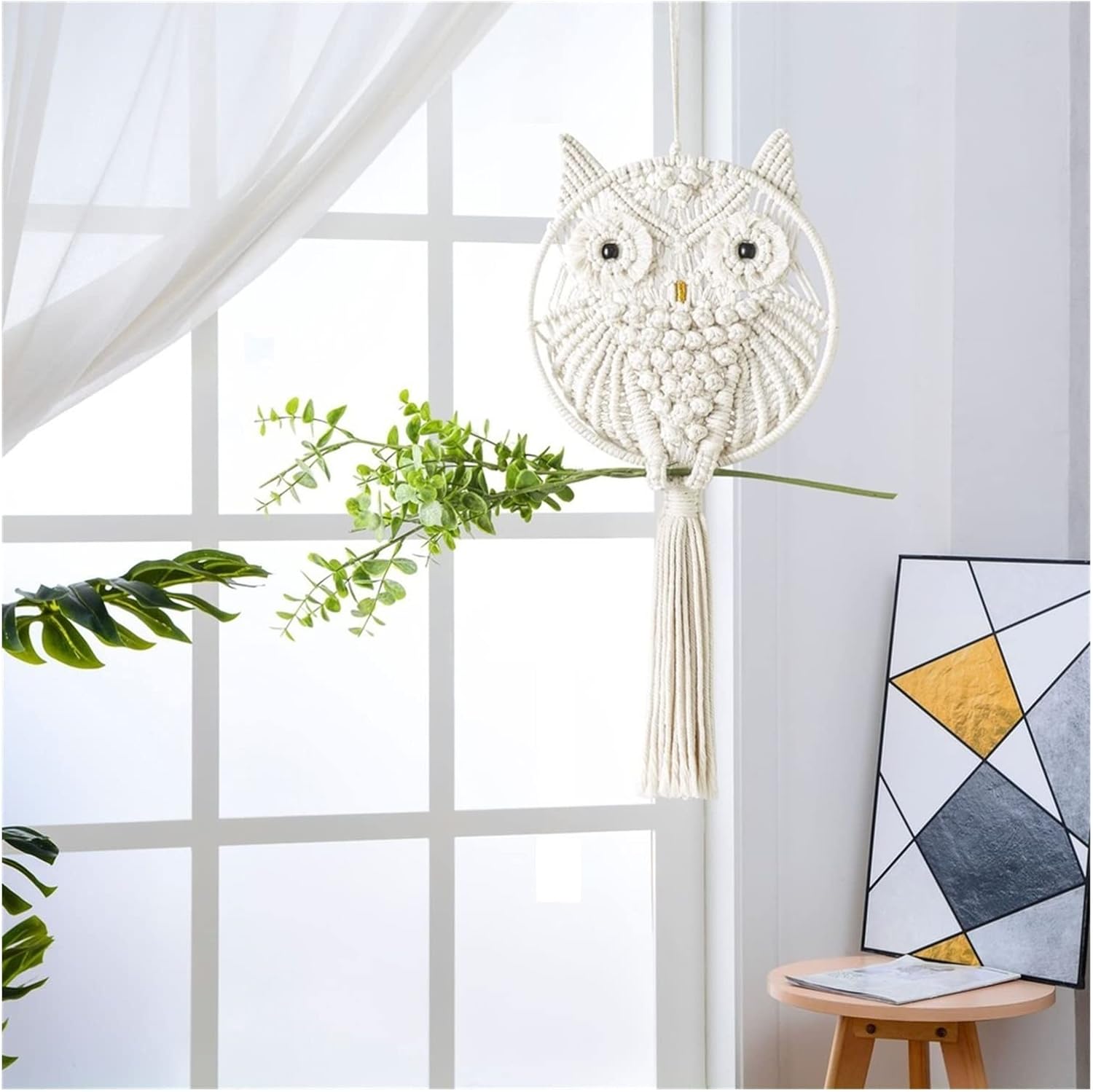 Wind Chimes Nordic Style Owls Dream Catchers Cotton Macrame Wall Hanging Handmade Tassels Dreamcatcher Boho Farmhouse Decor terraces (Color : C) (B)
