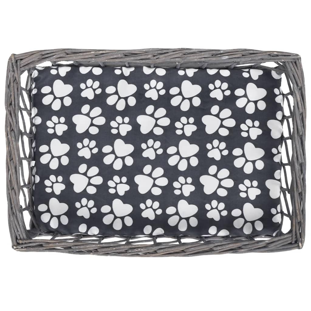 Cueva para gatos de mimbre gris con cojín, cesta y cojín para gatos, cesta y cojín para gatos, gatitos, perros y cachorros, 46 x 32 x 36 cm