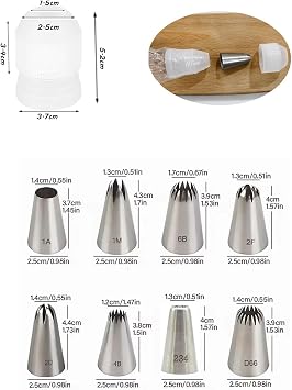 Large Piping Bags and Tips with Coupler, 1M, 2D, 2F, 4B, 6B, 234, D66, 1A Piping Tips Set, Large Icing Coupler and Disposable Frosting Bags for Effortless Floral, Star, Swirl, and Churros Creations
