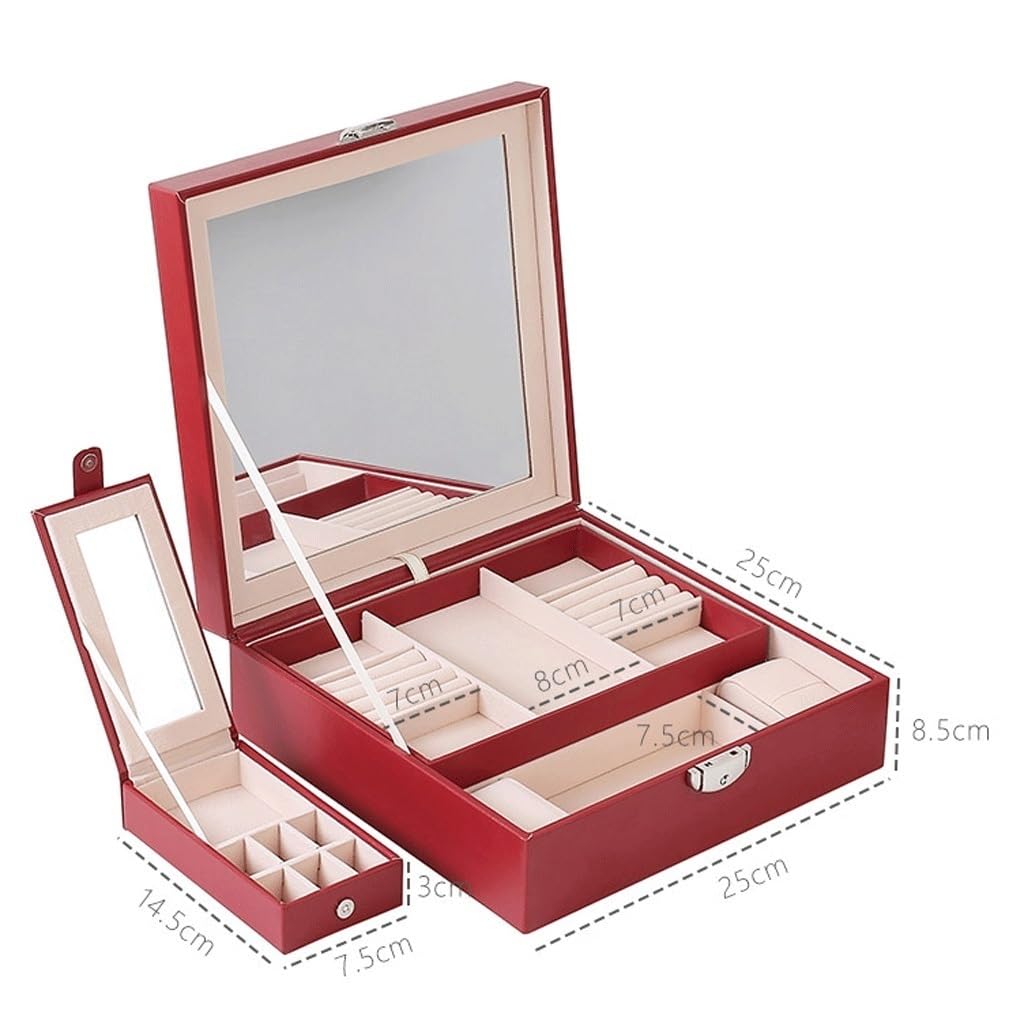 Jewelry Box Organizer Simple Large-Capacity Jewelry Storage Box PU with Large Mirror Detachable Cosmetic Case with Portable Small Jewelry Box Jewelry Organizer Small (A S) (B S)