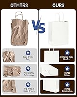 Vista 4 de Bakepacker Paquete de 60 bolsas de papel de regalo de tamaño pequeño con asas a granel de 8.3 x 6 x 3.16 pulgadas, bolsas de compras de papel kraft