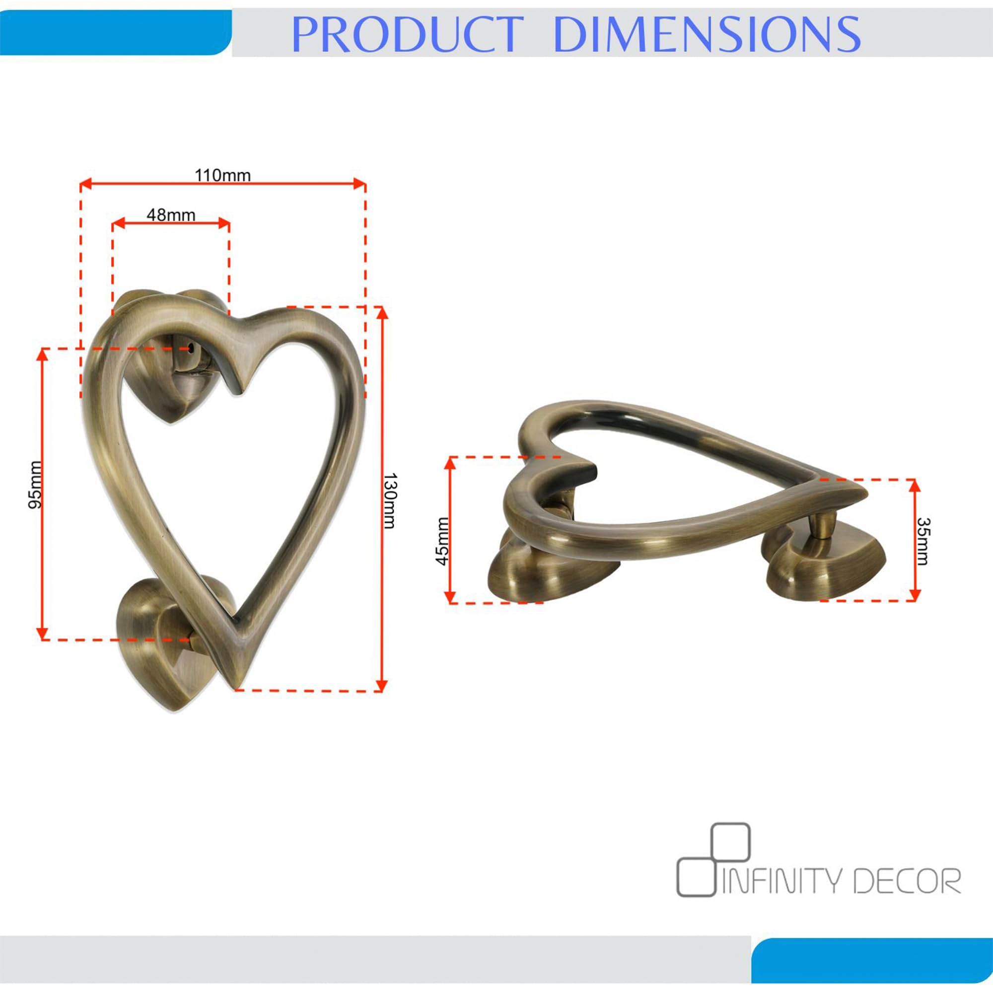 Infinity Decor Battente in ottone anticato a forma di cuore, in ottone massiccio di alta qualità, per porta d'ingresso e cancello