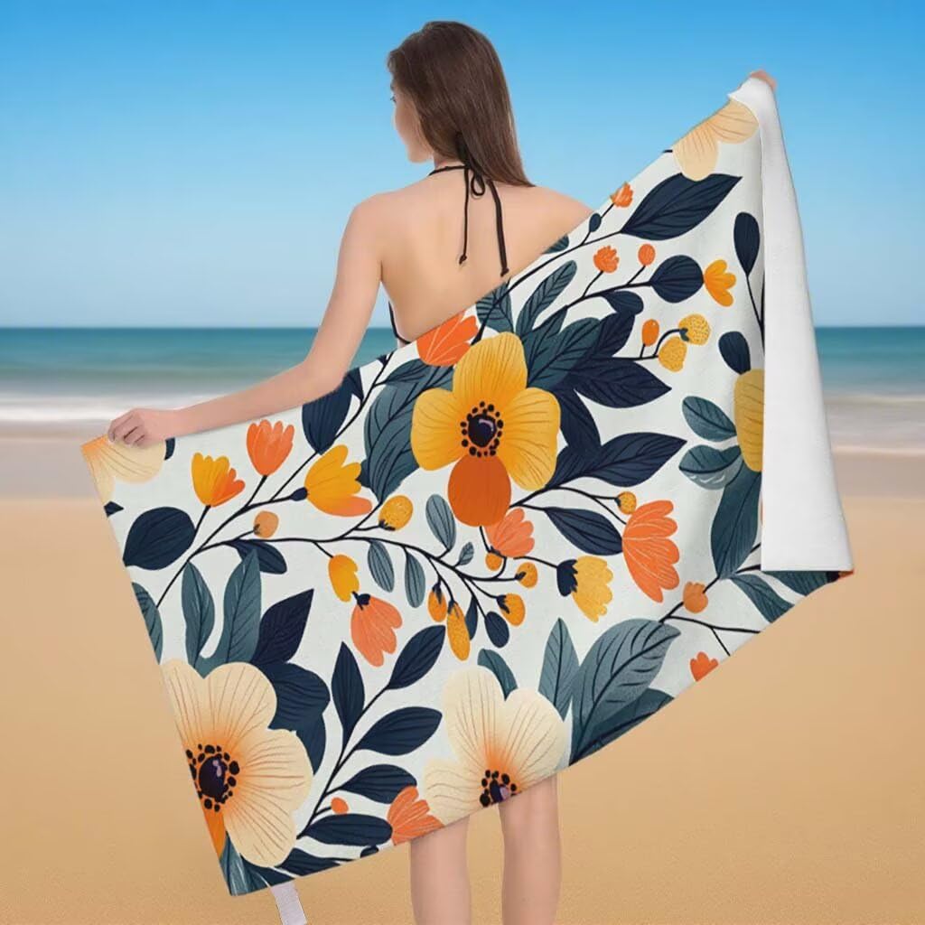 Telo Mare XXL 220x100cm/35x70cm, 2 Set Telo Mare Microfibra Fiore Asciugamano Palestra Uomo, Antisabbia, Leggero, Asciugatura Rapida, Teli da Spiaggia Grandi Accessori per Camping Natation Yoga A-9