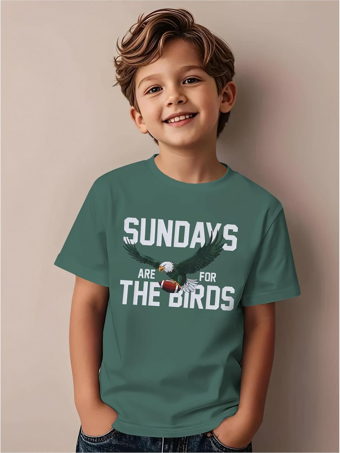 Football Shirt for Boys Girls Sundays for The Birds Football Games T-Shirt Kids Sports Fans Short Sleeve Tee Tops - Image 3