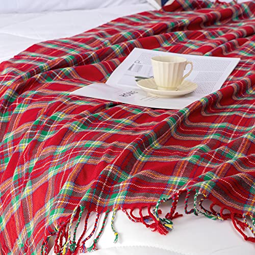 Lalifit Decorative Faux Cashmere Throw Blankets Soft Fluffy Classic Red Green Plaid Fringe Throw Blanket With Tassels Cozy For Christmas Home Sofa Farmhouse Decor 50" X 60" (Xmas) #TOP3