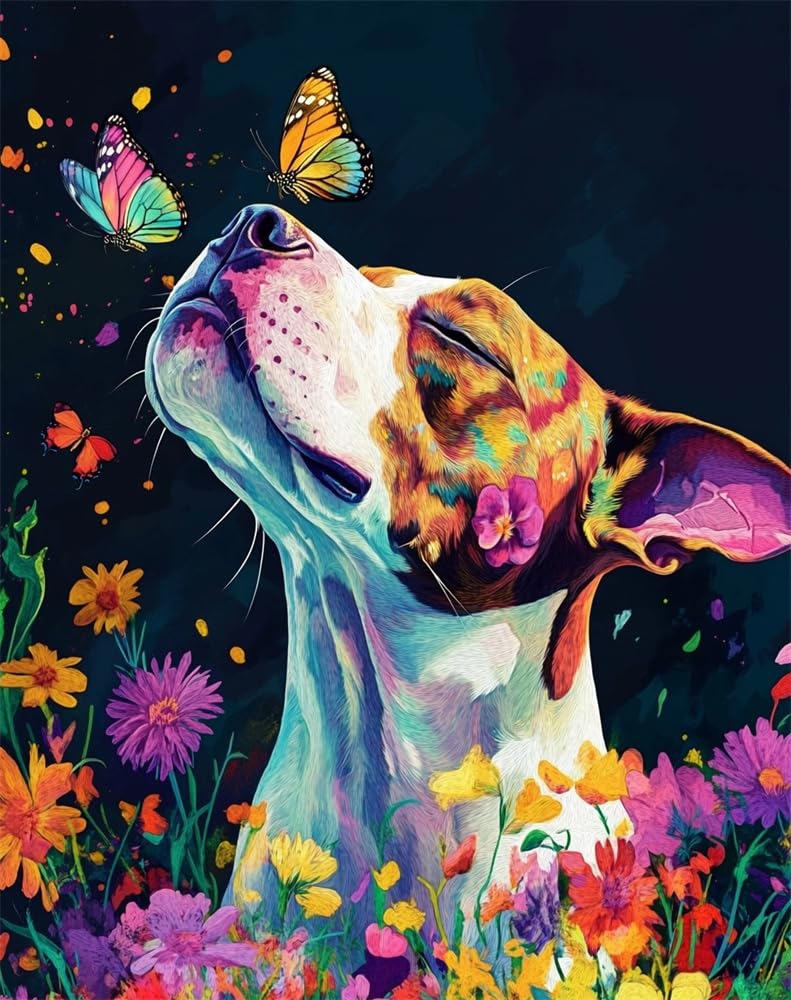 Henypt Cross Stitch Kit,Dog and A Butterflies Easy Pre Printed Stamped Embroidery Stitch Kit for Adult Beginners, Embroidery Starter Advanced Easy Crossstitch Patterns Set Needlepoint