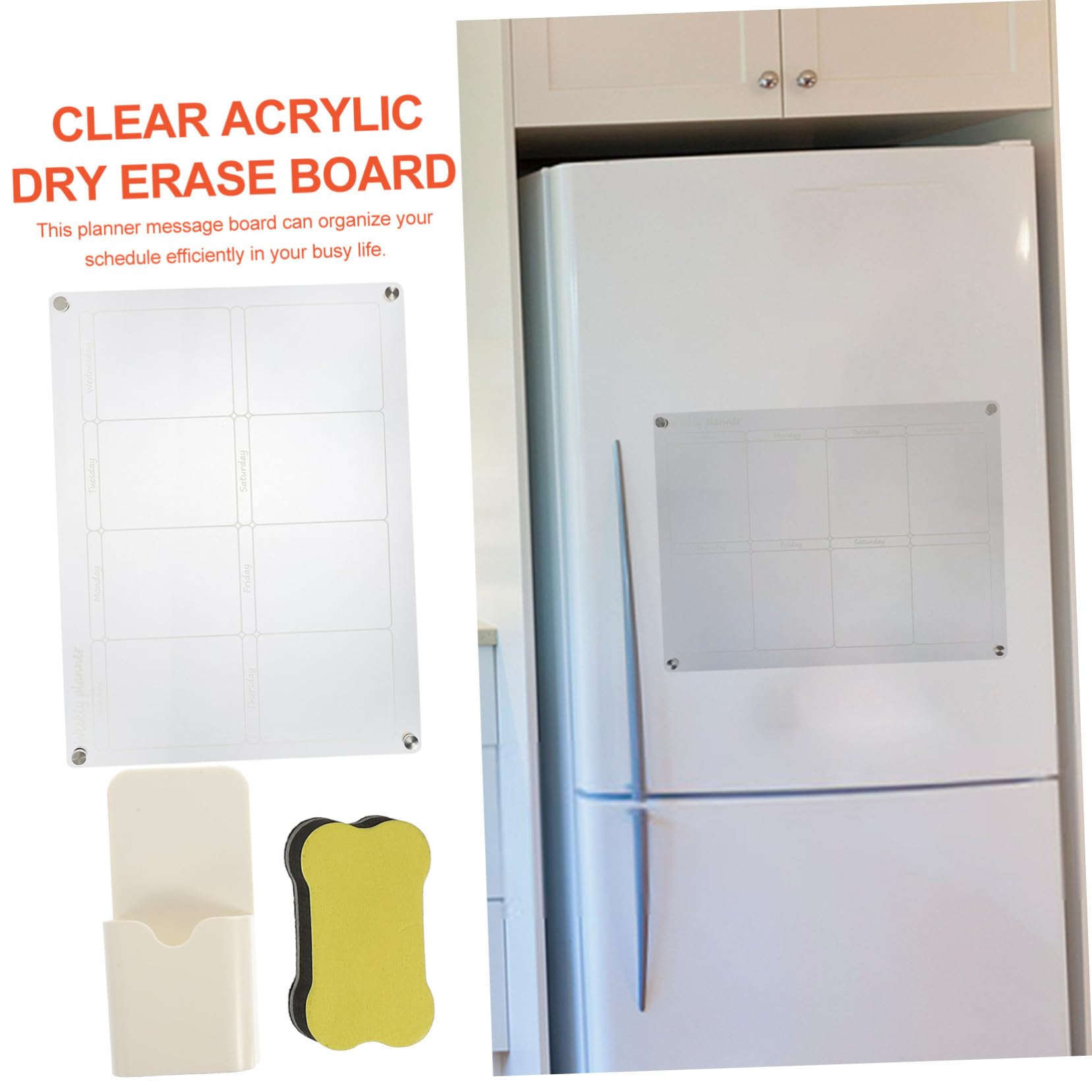 Planificateur Hebdomadaire Magnétique Transparent Acrylique Tableau Effaçable pour Réfrigérateur et Bureau Organiseur de Planning Réutilisable Tableau Mural Pratique et Lisse