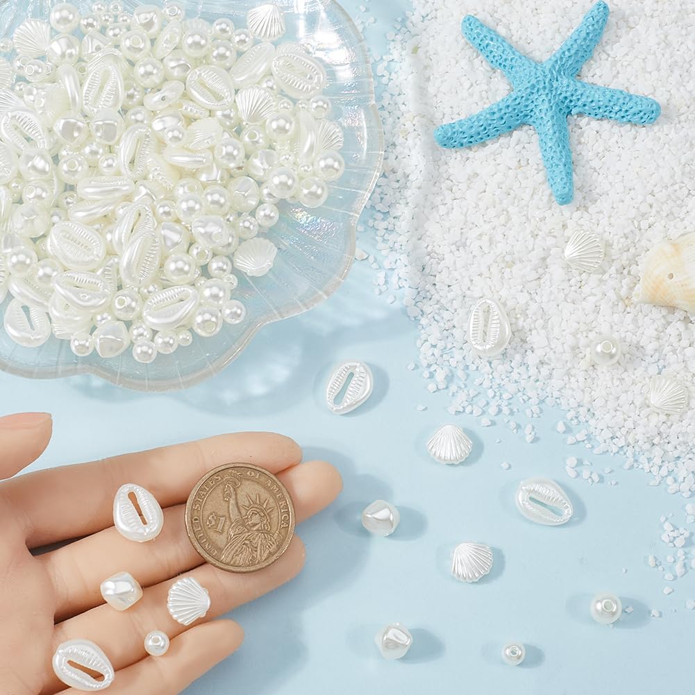 SUNNYCLUE 1 Box 400Pcs Shell Pearl Beads White Seashell Beads Cute Bulk Beige ABS Plastic Imitation Pearls Large Seashells Ocean Sea Bead for Jewelry Making DIY Crafting Bracelets Necklaces Gift - Image 3