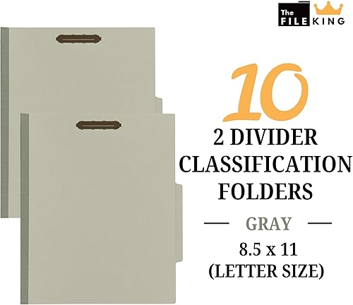 Miniatura 2 de The File King Carpeta de archivos gris con clasificación de cartón prensado de dos divisores, tamaño carta, caja de 10, pestaña superior ROC 25,