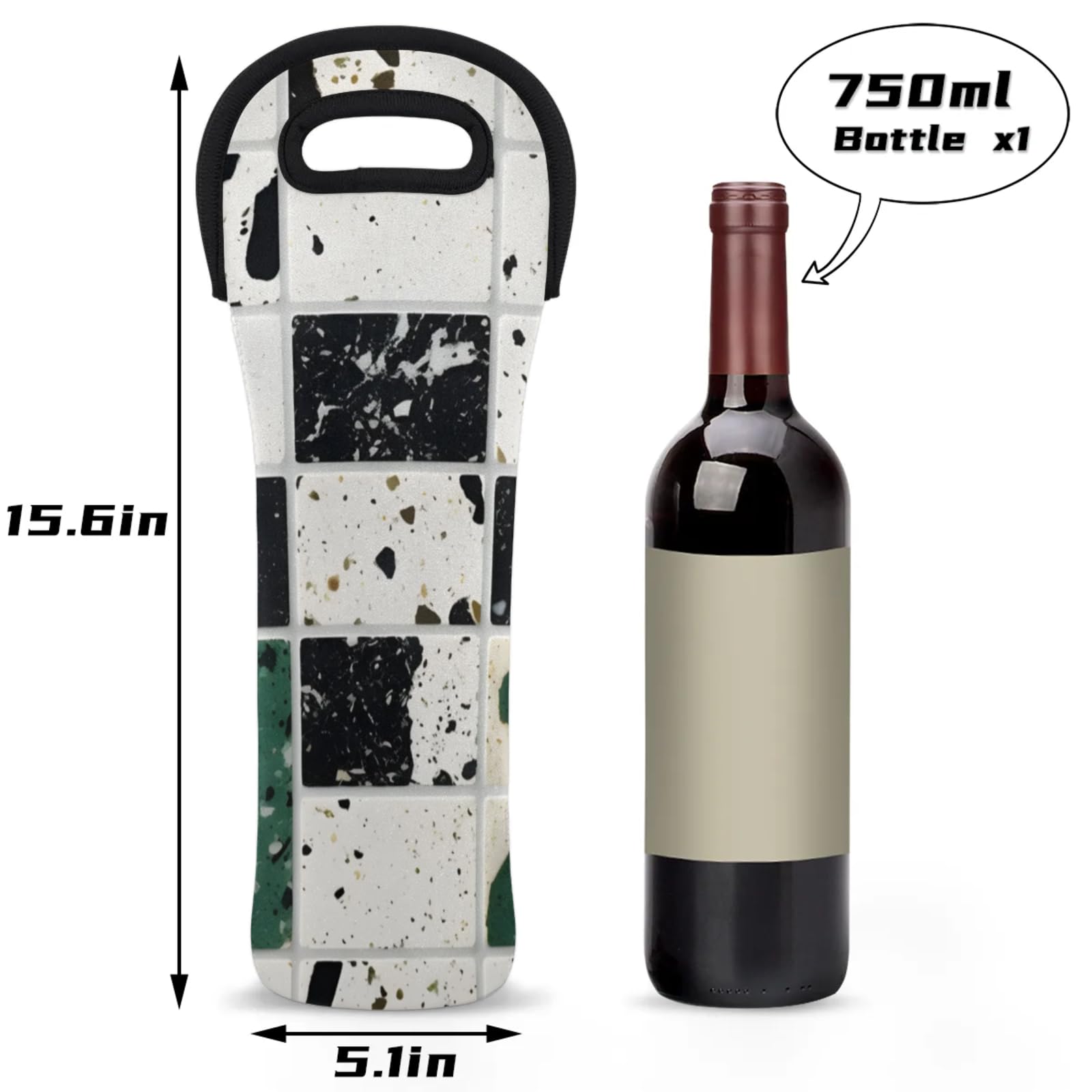 Neoprene Wine Tote Carrier Bag for Wine,Water, Champagne, Beer, Baby Bottles 15.6 x 5.1 Inches, Protective Wine Bag,Blocks