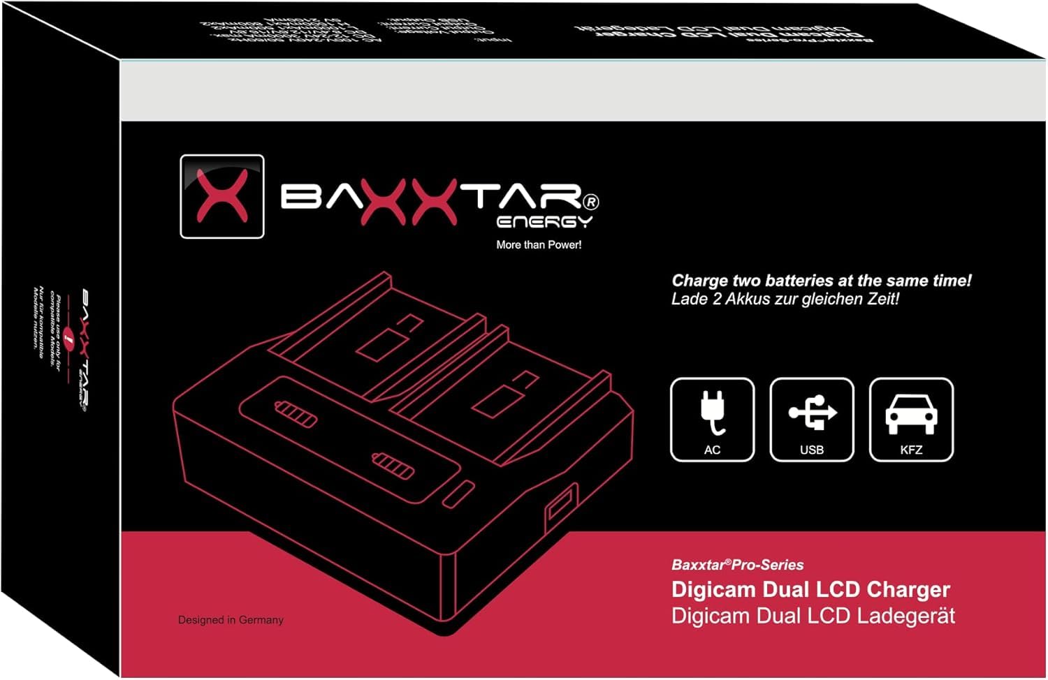 Baxxtar Chargeur Dual LCD USB pour Batteries Sony BP-U30 BP-U35 BP-U60 BP-U65 BP-U70 BP-U90 BP-U95 BP-U100 – pour caméras Sony PMW EX1/EX1r EX3 F3 100 150 160 200 – Mode Turbo 1500mA et Sortie USB