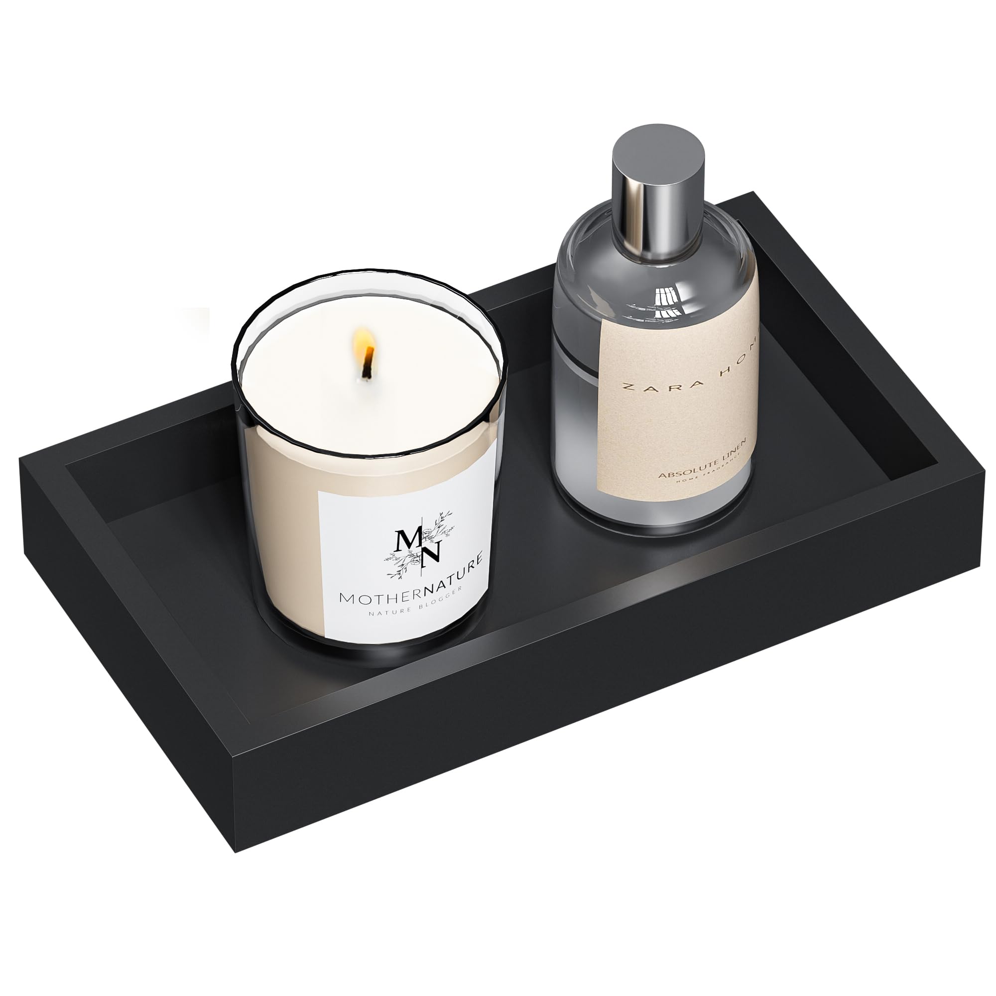 ZHWS Small Bathroom Vanity Tray for Countertop Makeup Perfume Decor Candle Jewelry, Small Kitchen Tray for Soap Dispenser Spice Sponge Holder Black Toilet Tray 7.9”L x 4.4”W x 1.14”H