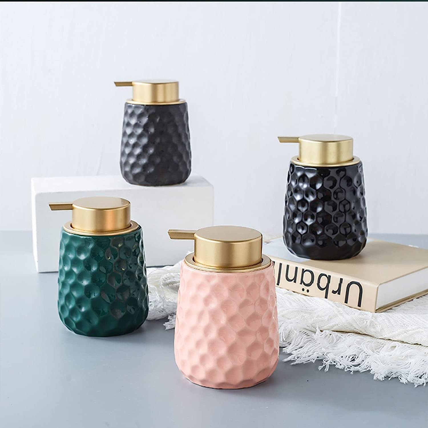 Dispenser di sapone schiumogeno in ceramica da 1 pz con pompa dorata