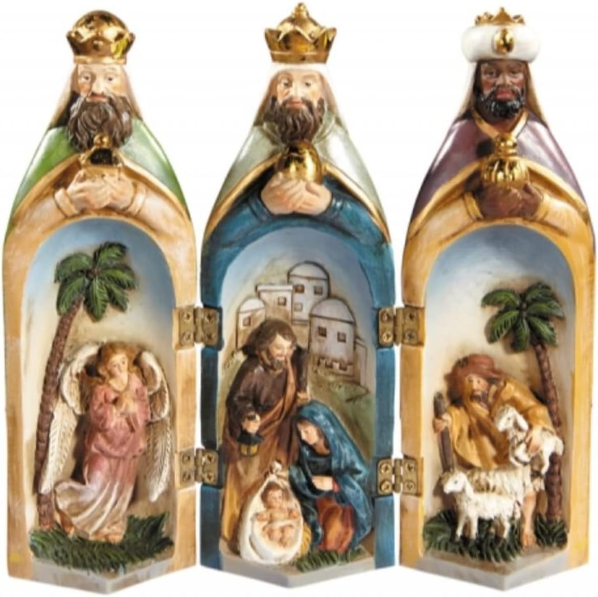 AutomNativity Figurine Gift Boxed Three Kings Tri-Fold Statue, 7.25" Tall, Multicolor
