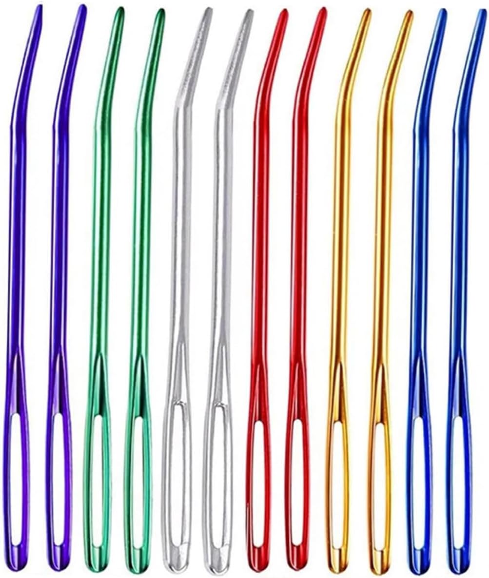 Artibetter 12 Pcs Multi-Function Yarn Needles with Large Eye, Wear-Resistant Aluminum Darning Needles for Knitting and Tapestry, Mixed Colors, Suitable for Hand Sewing and Wool Random Color