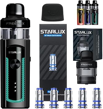 Starlux 4-Piece Set FreeMax STARLUX 40W KIT + 1 Replacement Coil Box 5 Pieces + 1 Replacement POD + Silicone Cap Replacement Coil 0.5 , Black