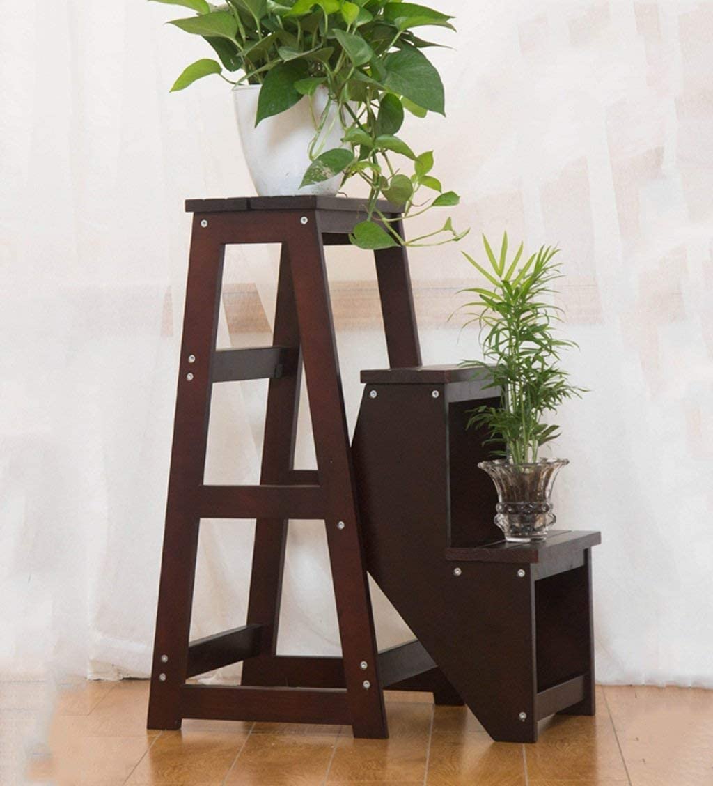 Taburete de madera maciza de 3 escalones para interiores y escalera plegable funcional