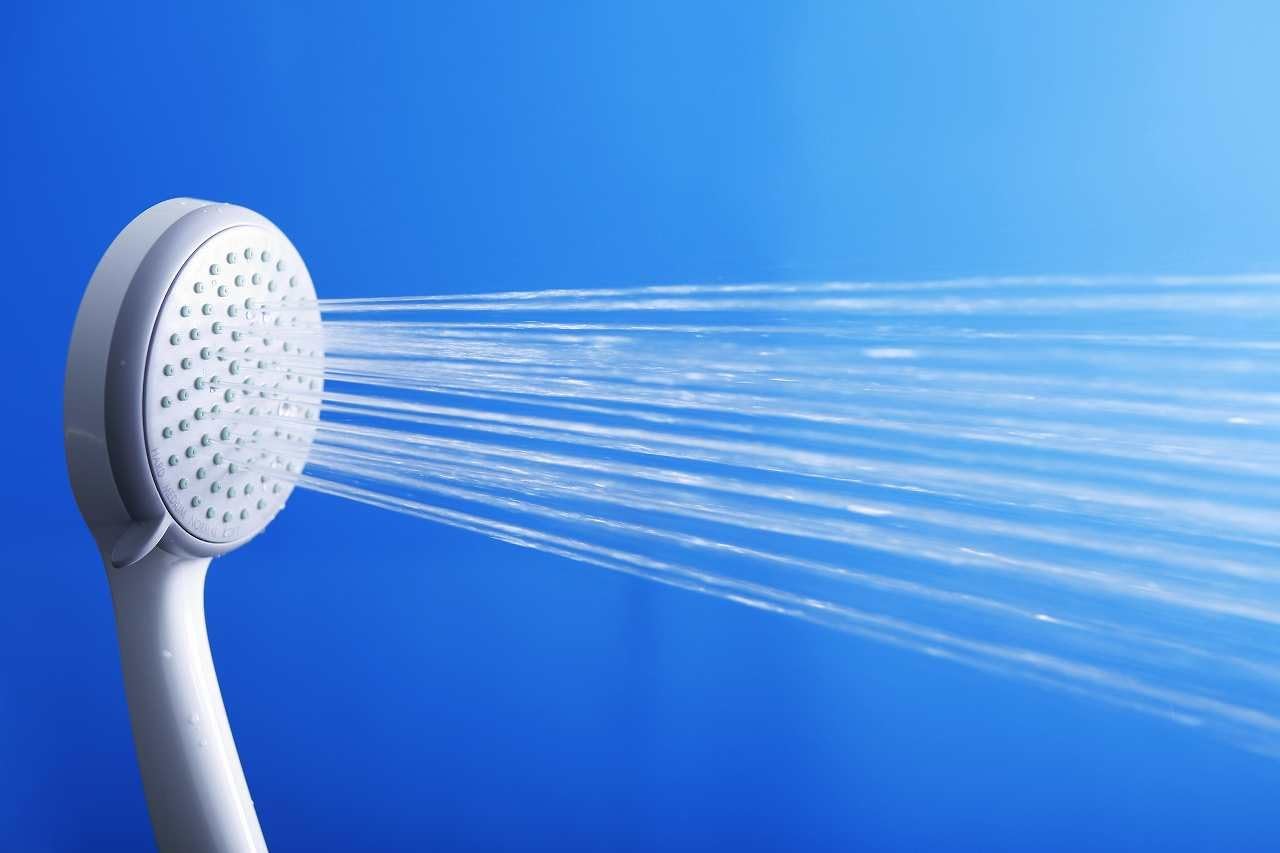 Hansgrohe Croma100 VarioEco Hand Shower Head spraying water in a focused pattern