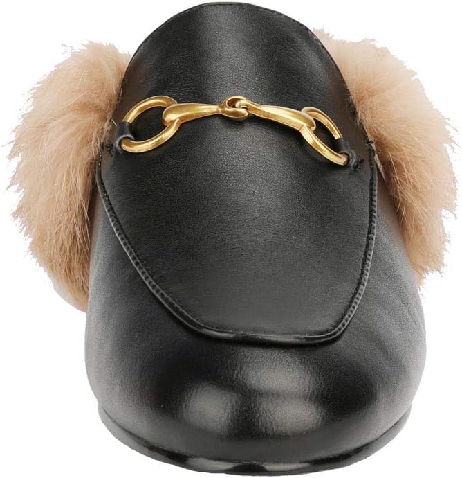 Arqa Fur Mules for Women Comfortable Leather Buckle Mule Flats Furry Padded Backless Loafers Casual Slides Shoes - Image 3